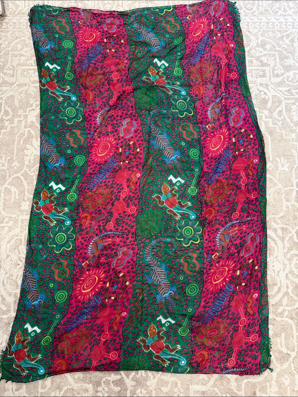 Boho vintage jasmine by kvm vibrant reptile scarf wrap sarong with beaded detail